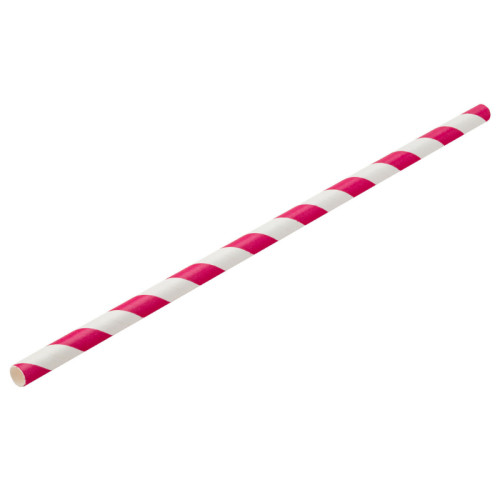 Striped Paper Straw Pink & White 8"