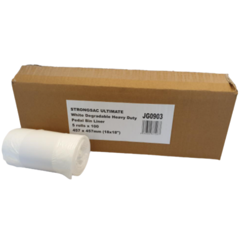 White Heavy Duty Pedal Bin Liner On a Roll 11" x 18" x 18"